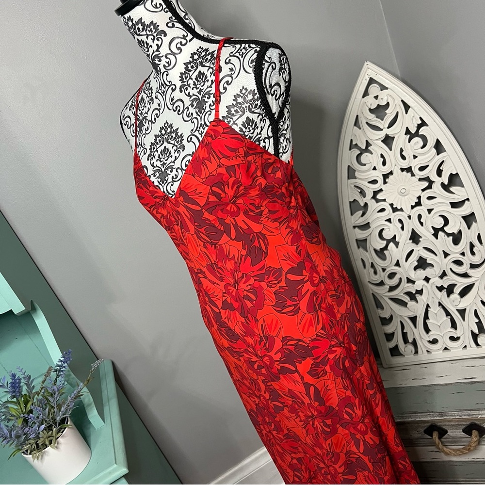 Lulu’s Sunset The Mood Red Floral Lace Up Maxi Dress Size Medium NWOT Wedding - Picture 8 of 15